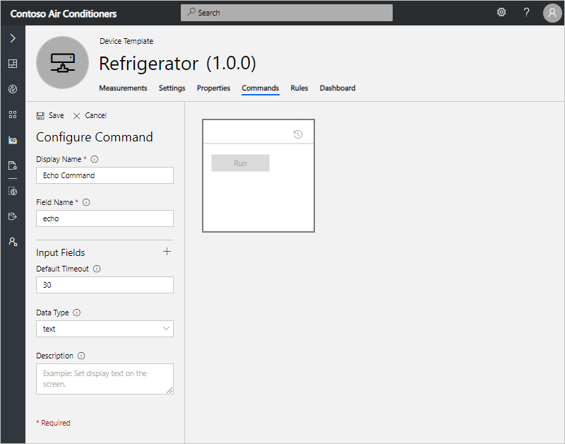 "Configure Command" form with details for echo