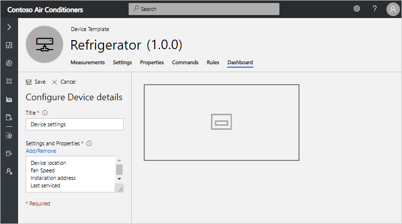 "Configure Device Details" form with details for settings and properties