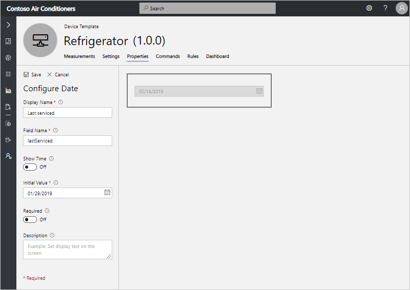 "Configure Last Serviced" form on the "Properties" tab