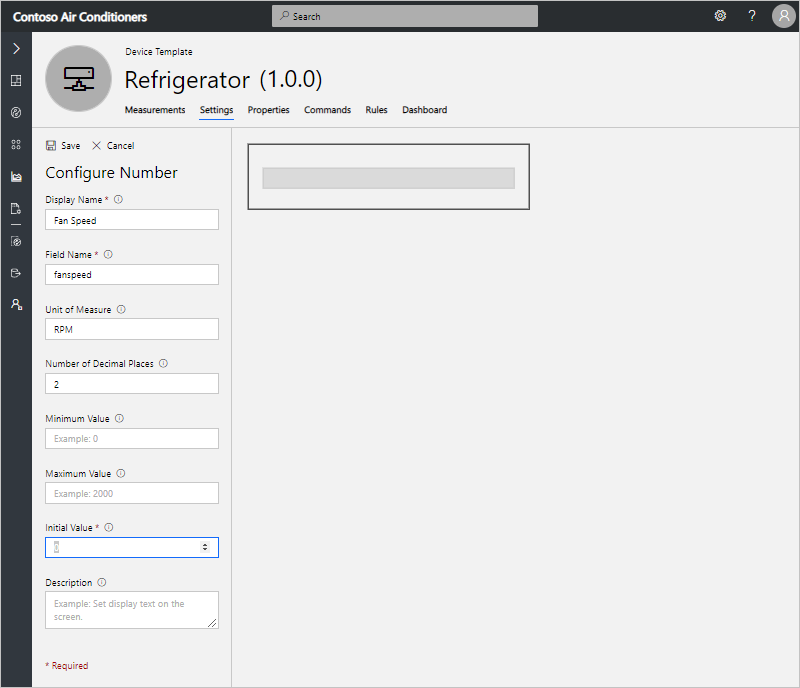 "Configure Number" form with details for speed settings